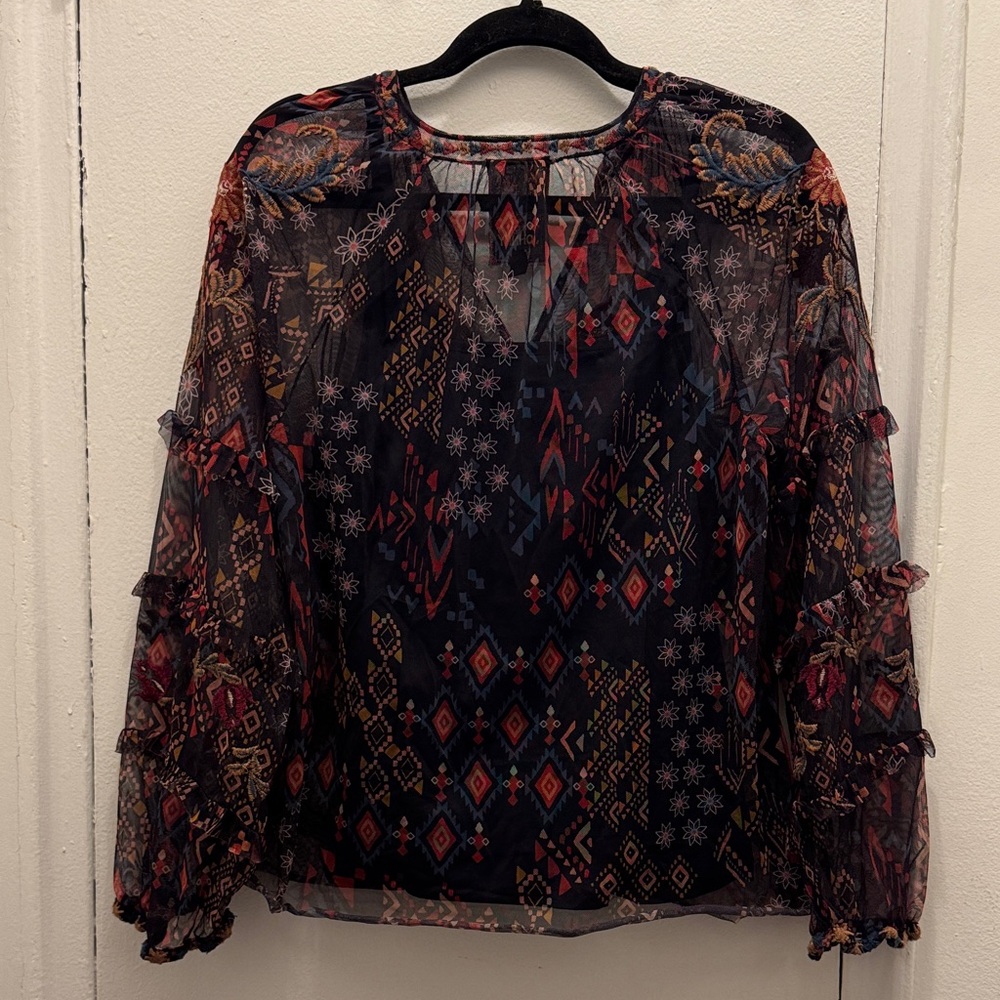 Johnny Was Mesh Embroidered Blouse - Picture 4 of 4